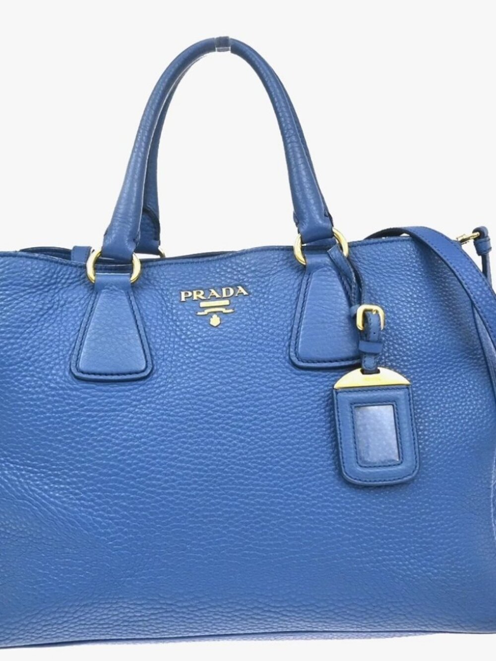 PRADA Logo 2Way Shoulder Hand Bag Vitello Daino Leather Blue GHW Italy 18YJ205
